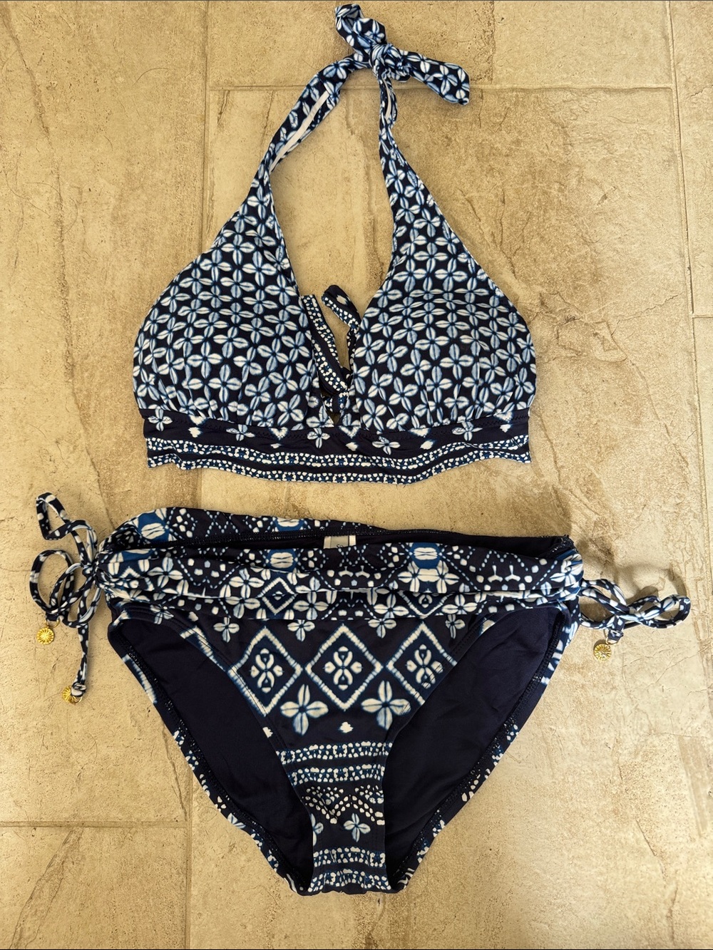 Tommy Bahama Navy & White Printed Halter Bikini Set